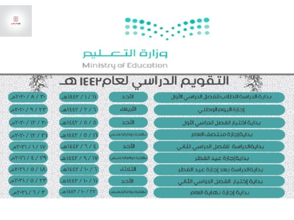 جدول التقويم الدراسي 1442 في السعودية 
