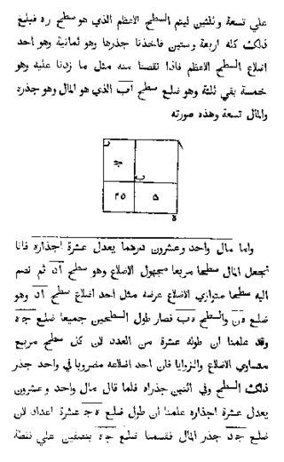 مخطوطة عربية أصلية مطبوعة من كتاب الجبر من تأليف الخوارزمي 