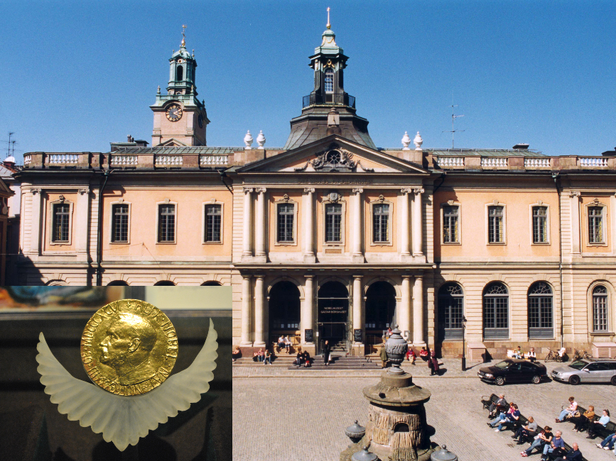 متحف جائزة نوبل في ستوكهولم، وفي الإطار ميدالية جائزة نوبل