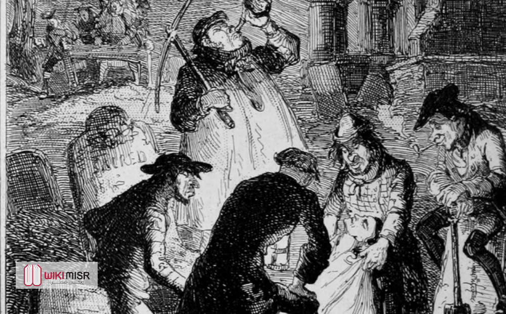 الرسم التوضيحي يوضح القياميون عام 1847 ينبشون عن الجثث المدفونة حديثًا