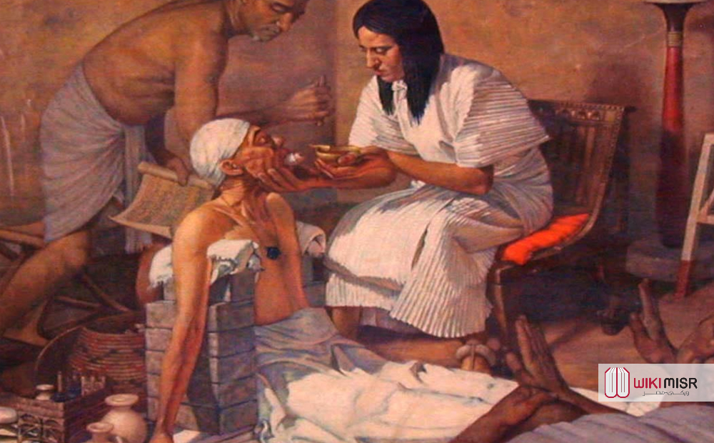 مطبوعة تصور طبيبًا مصريًا قديمًا يعالج مريض منشورة في مجلة سميثسونيان - واشنطن دي سي 