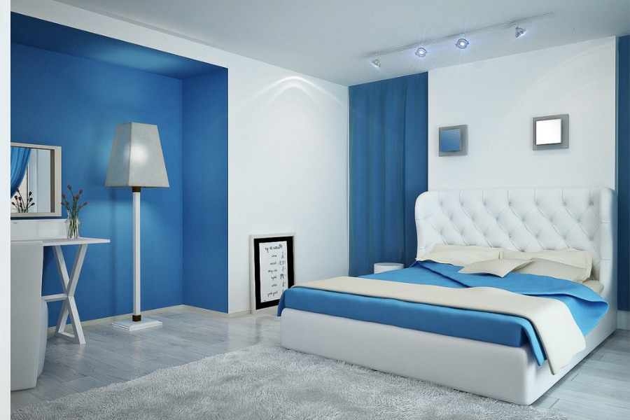 غرفة باللون الازرق والابيض