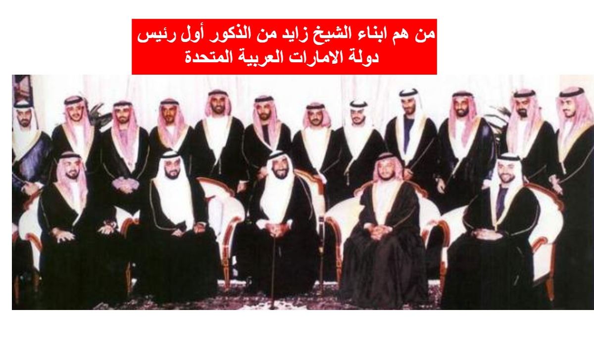 من هم ابناء الشيخ زايد من الذكور أول رئيس دولة الامارات العربية المتحدة