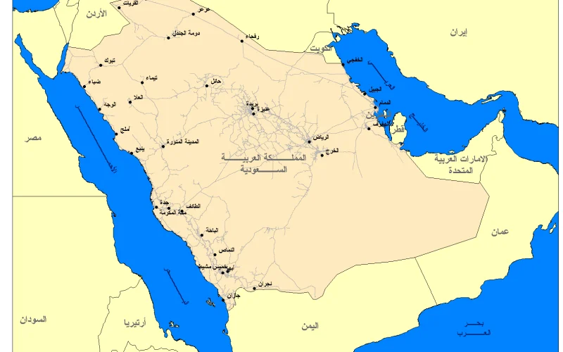 الخريطة الرسمية للمملكة بالحدود الدولية المعتمدة